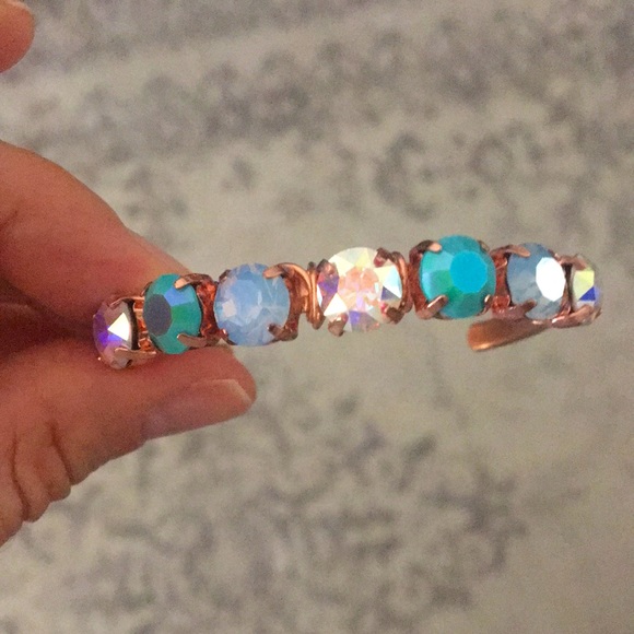 Raw Copper Iridescent Turquoise + Aurora Borealis Crystal Bracelet - Picture 10 of 16